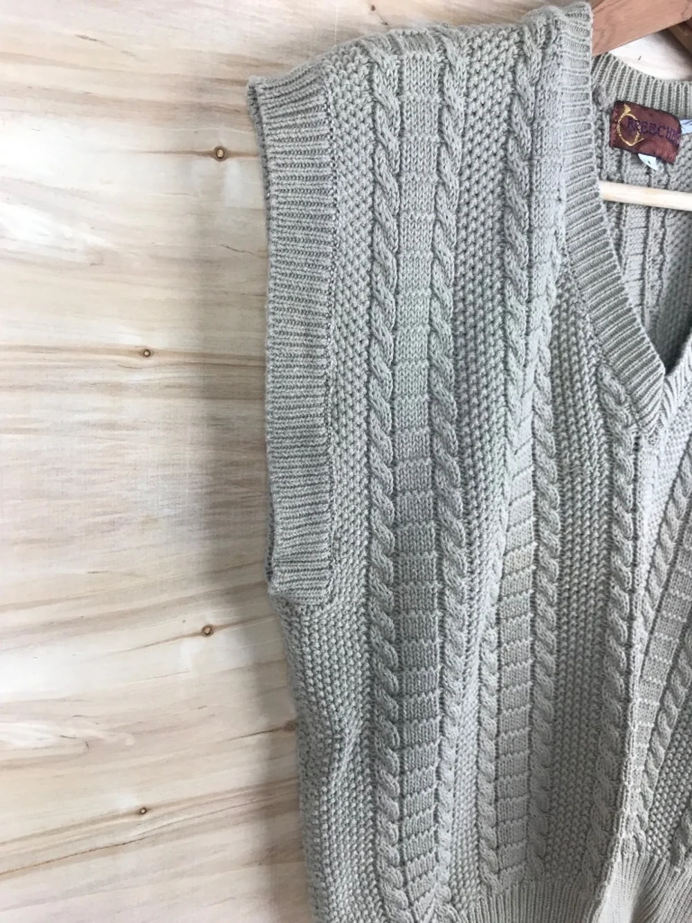 Vintage Sweater Vest Unisex Medium Brown Tan Cable Knit Breeches Hong Kong 80s